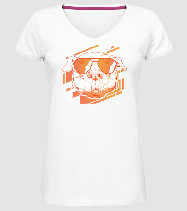 Pitbull Cool în ochelari de soare model alb pe tricou