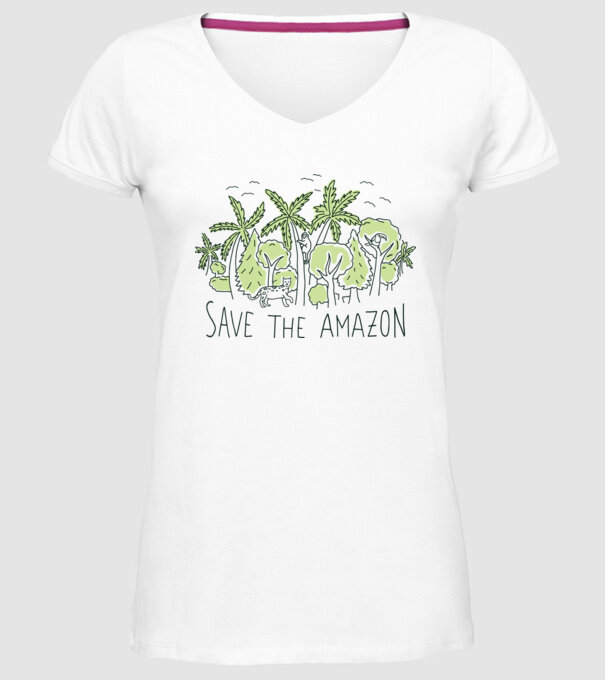 Salvează Pădurea Amazoniană model alb pe tricou