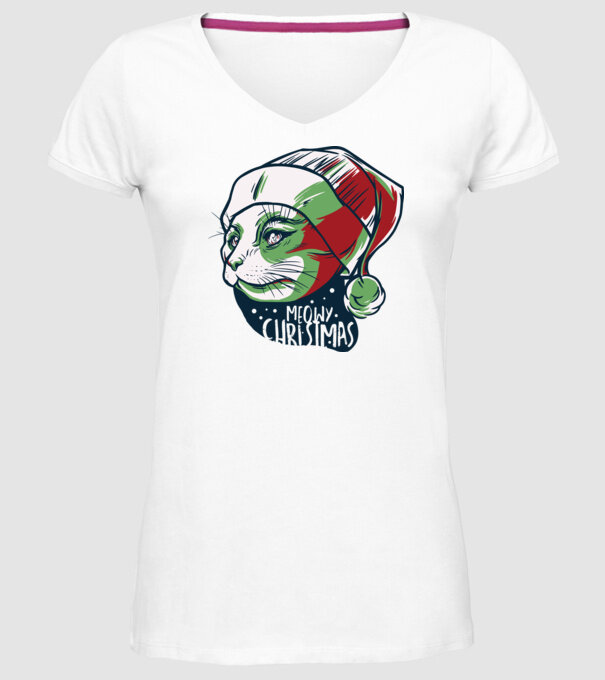 Meowy Christmas Pisică de Crăciun model alb pe tricou