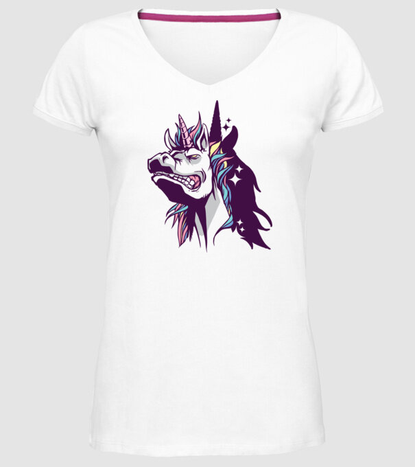 Unicorn supărat model alb pe tricou