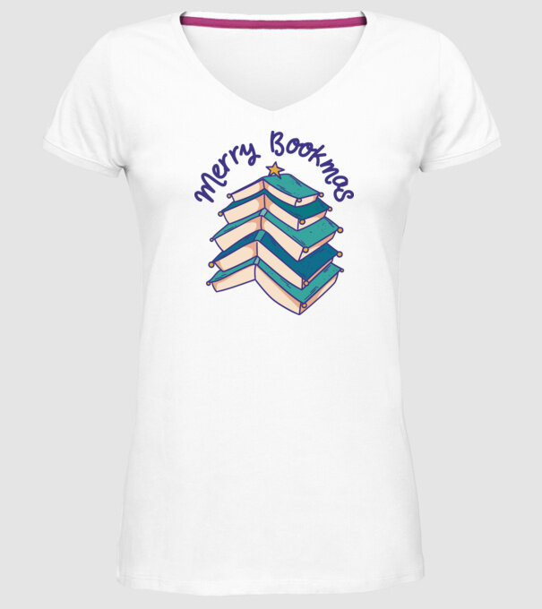 Merry Bookmas Crăciun cu cărți model alb pe tricou