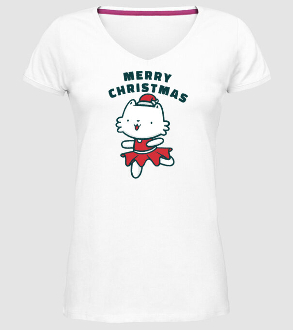 Pisică Merry Christmas model alb pe tricou