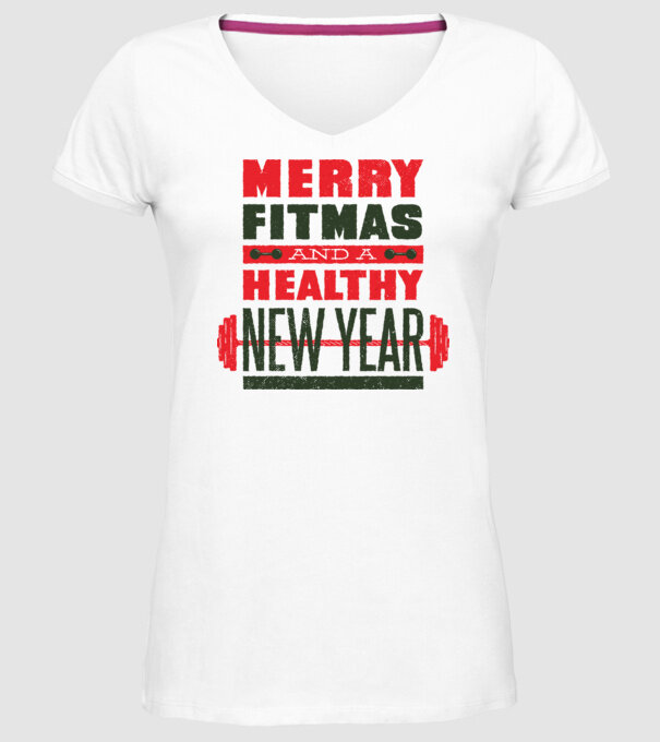 Merry Fitmas and a Healthy New Year tricou amuzant antrenament model alb pe tricou