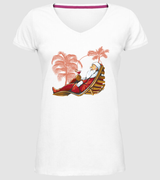 Moș Crăciun În vacanță model alb pe tricou