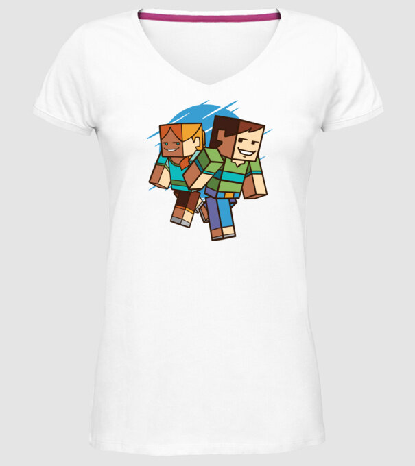 Caractere Minecraft model alb pe tricou