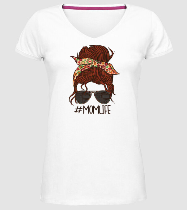 Momlife Hashtag model alb pe tricou