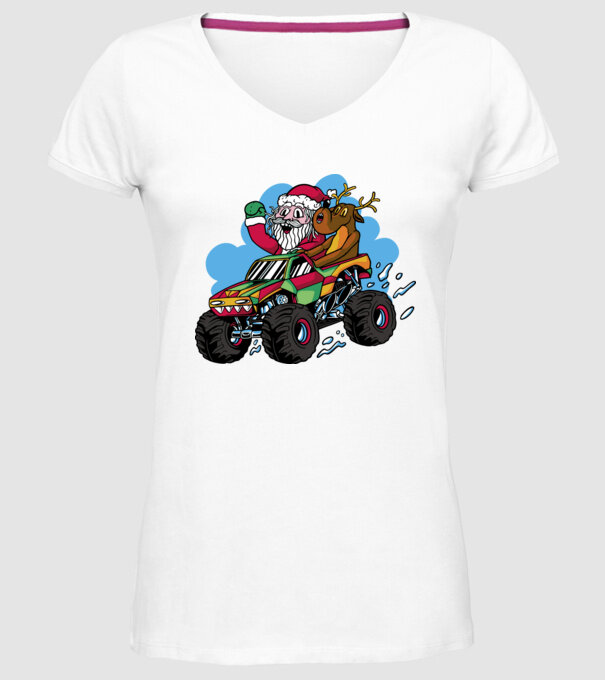Monster Truck Moș Crăciun model alb pe tricou