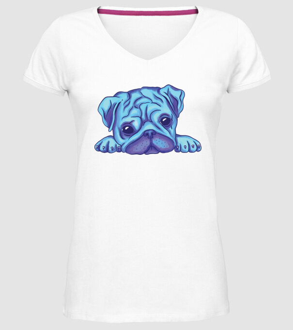 Cap de Mops acuarelă model alb pe tricou