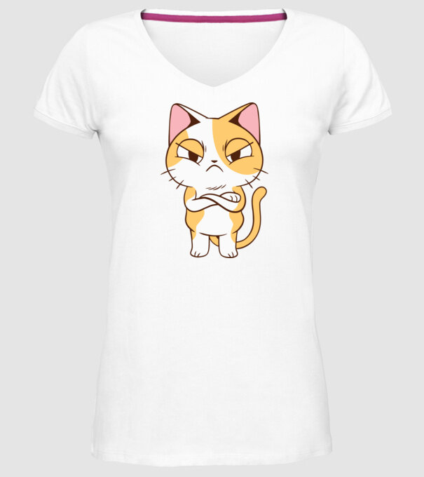 Pisică supărată model alb pe tricou