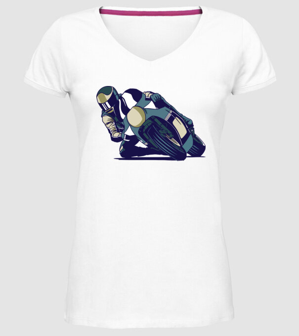 Concurent motocicletă model alb pe tricou
