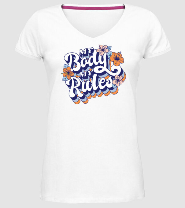 My Body My Rules model alb pe tricou