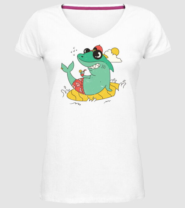 Rechin la plajă model alb pe tricou
