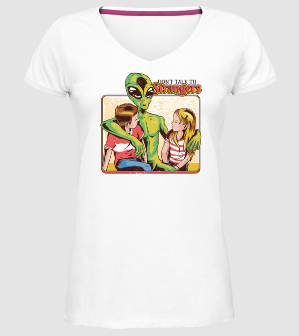 Nu vorbi cu străini tricou amuzant Alien model alb pe tricou