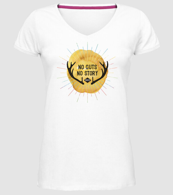 No guts no stories model alb pe tricou