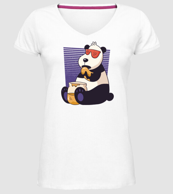 Panda cu miere model alb pe tricou