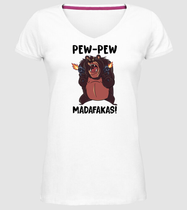 Pew Pew Pew Madafakas Urs alb model alb pe tricou