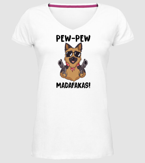 Pew Pew Pew Madafakas Ciobănesc german alb model alb pe tricou