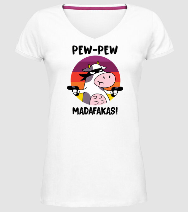 Pew Pew Pew Madafakas Vacă alb model alb pe tricou