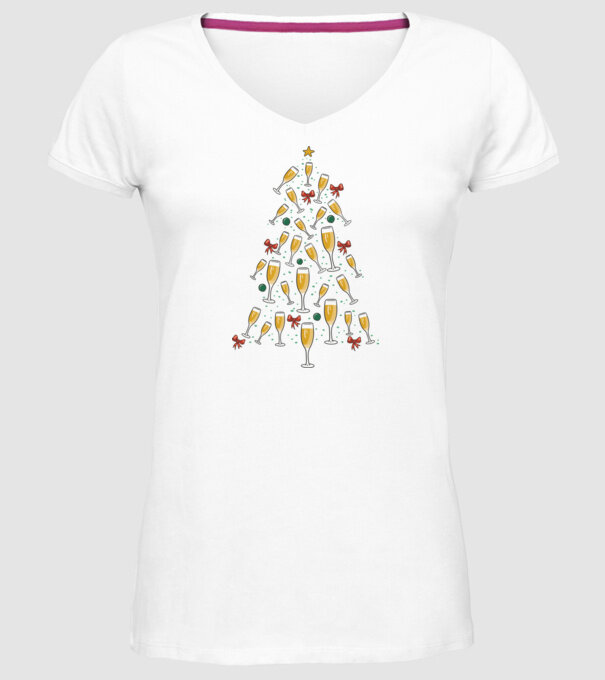 Pom de Crăciun cu Șampanie model alb pe tricou