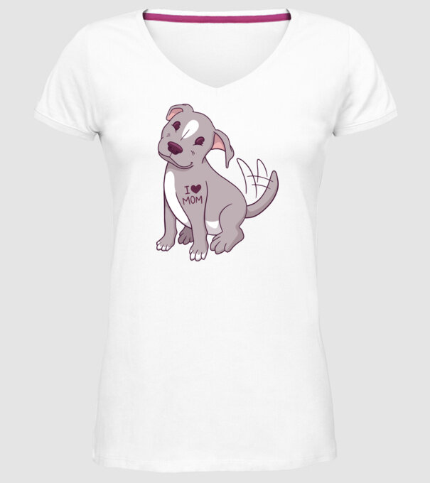 Pitbull - I Love Mom model alb pe tricou