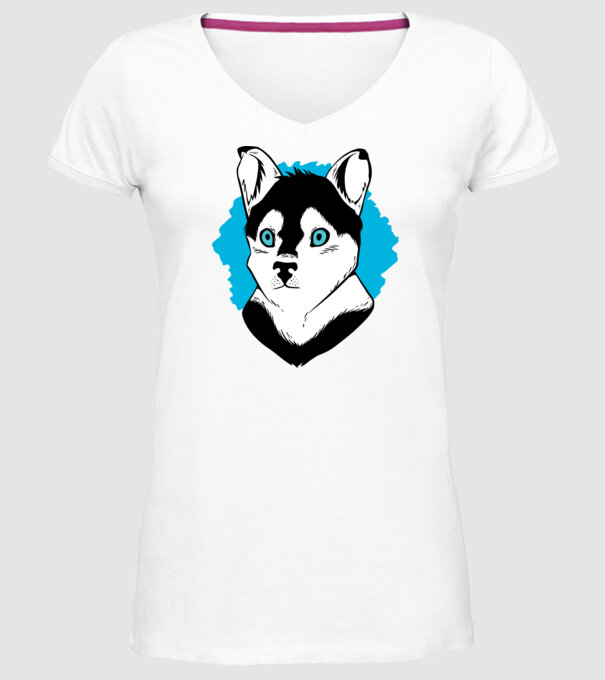 Câine Pomsky model alb pe tricou