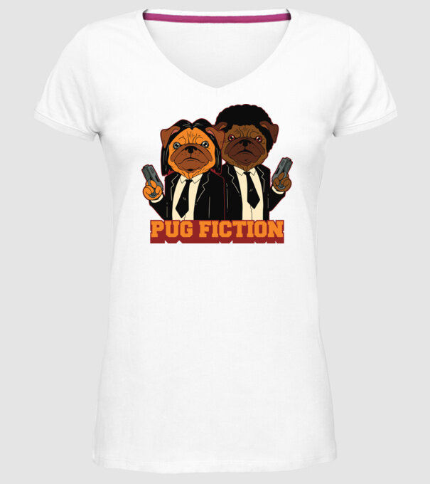 Pug Fiction Pugs Mops Pulp Fiction parodie model alb pe tricou