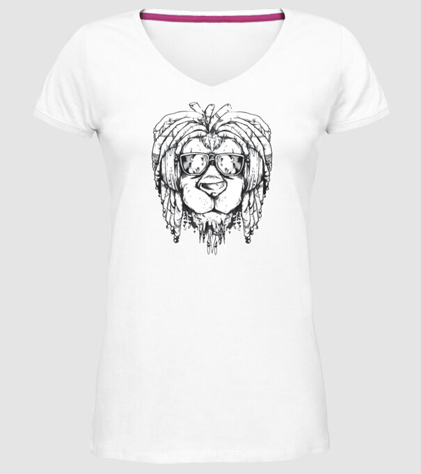Leu Dreadlock model alb pe tricou
