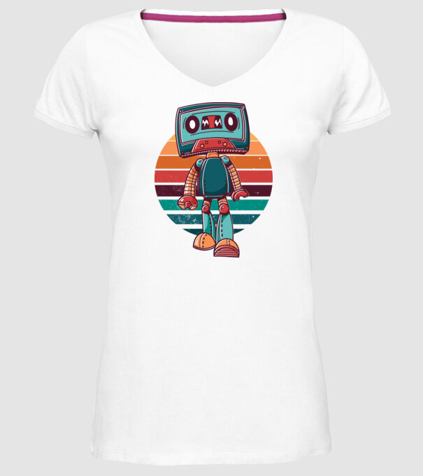 Robot Casetă retro model alb pe tricou