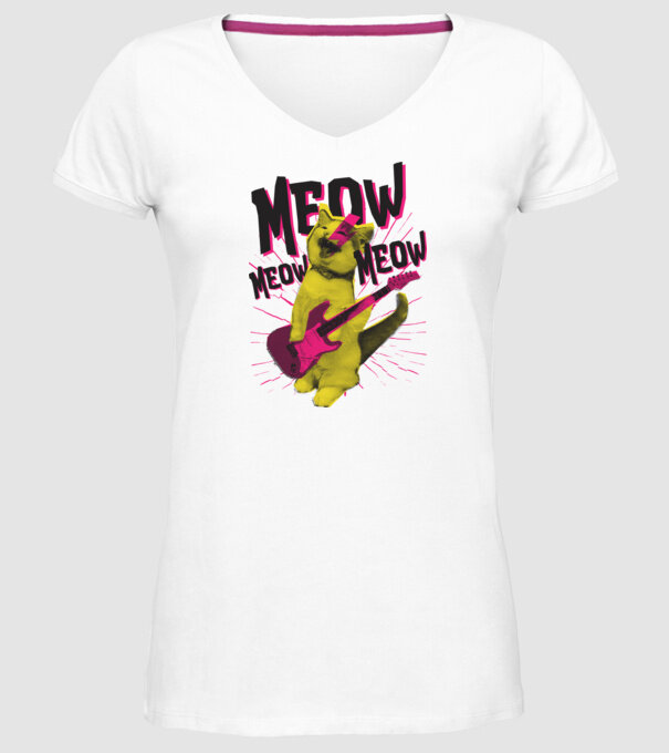 Pisică Rocker Meow model alb pe tricou