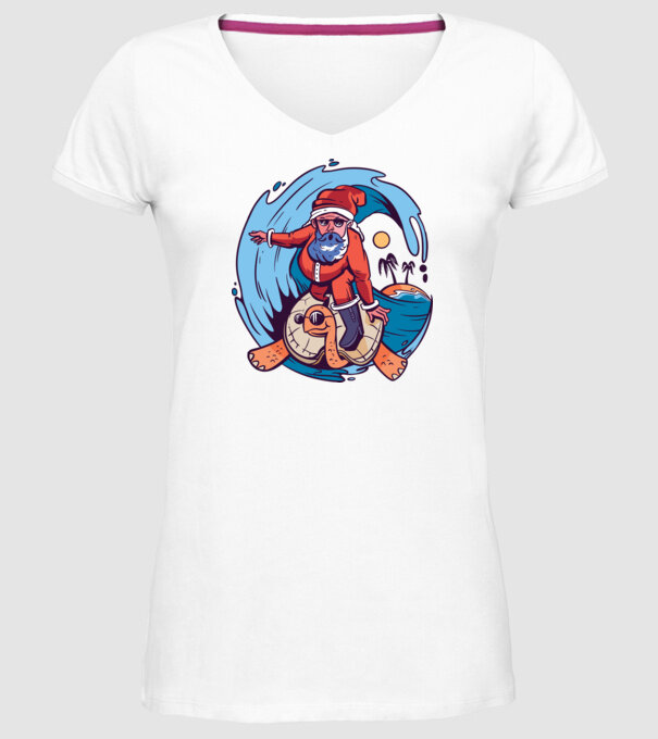 Santa Surf model alb pe tricou
