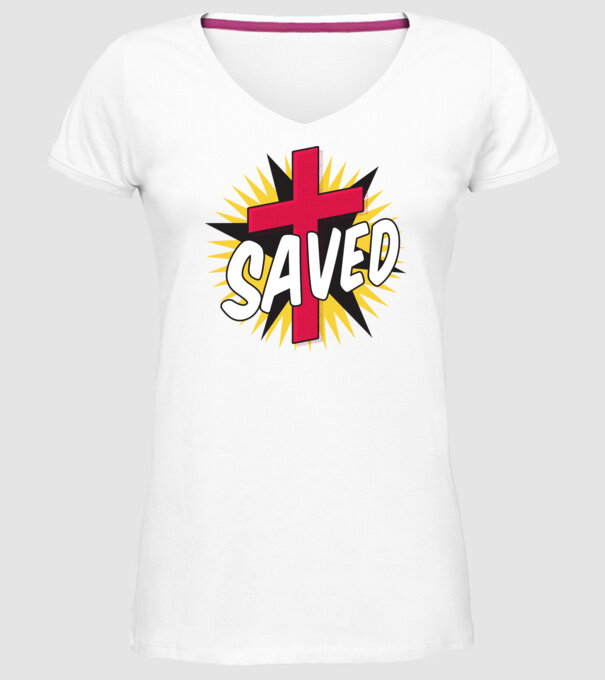 Saved Isus Cruce model alb pe tricou