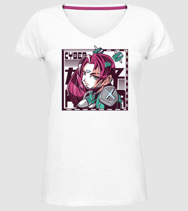 Anime fată Sci-fi model alb pe tricou