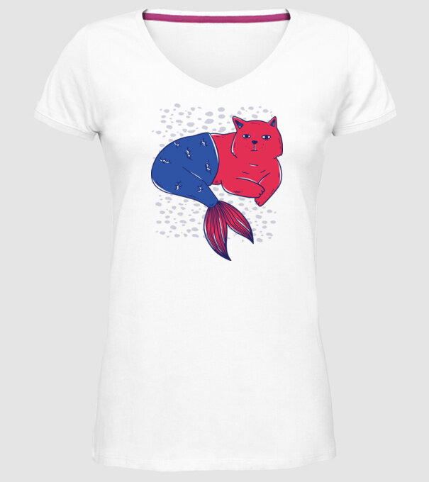 Pisică Sirenă model alb pe tricou
