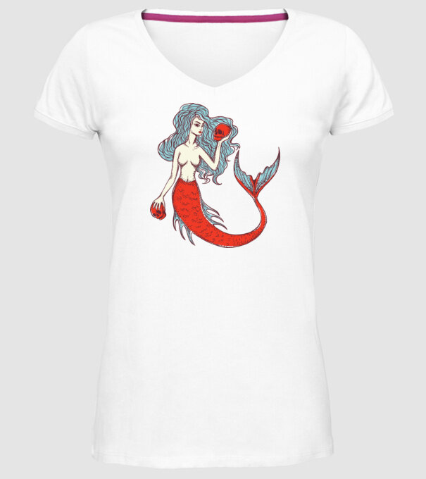 Sirenă cu craniu model alb pe tricou