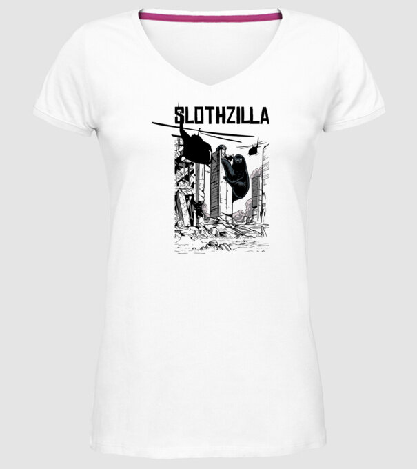 Slothzilla la atac amuzant tricou leneș amuzant model alb pe tricou