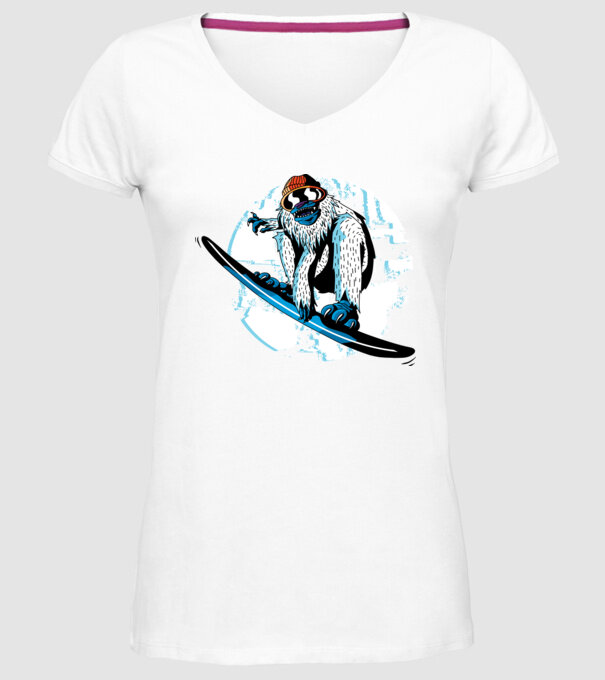 Yeti Snowboarder model alb pe tricou