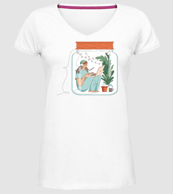 Fată Social Distancing model alb pe tricou