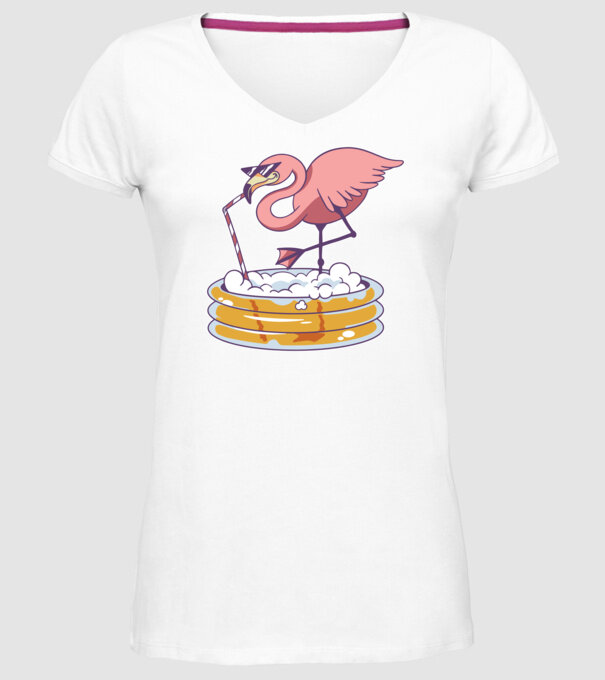 Flamingo cu bere model alb pe tricou