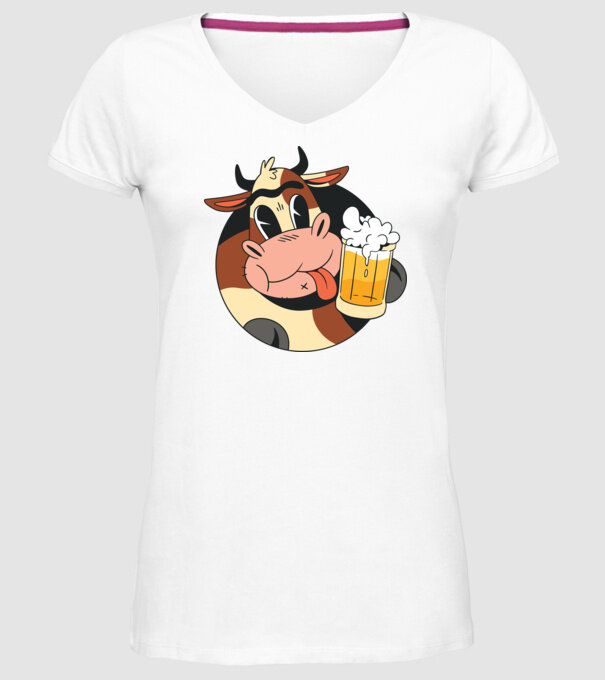 Vacă cu bere model alb pe tricou