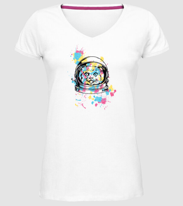 Space Cat model alb pe tricou