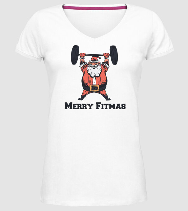 Moș Crăciun Halterofil model alb pe tricou