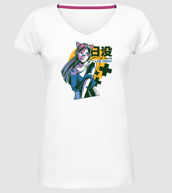 Fată Anime Sunset Tokyo model alb pe tricou