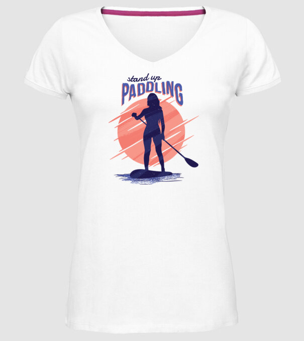 Tricou SUP Stand Up Paddle model alb pe tricou