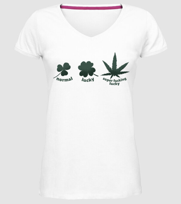 Super F*cking Lucky Cannabis model alb pe tricou