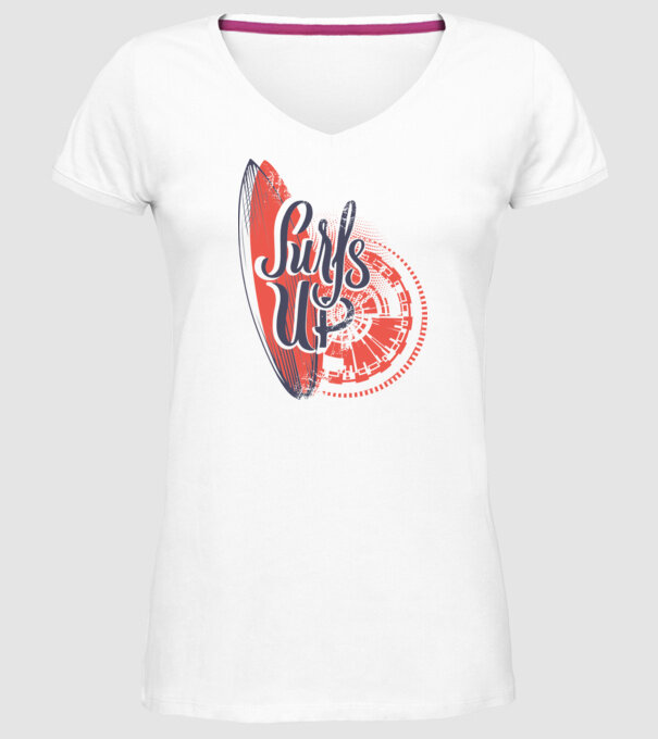 Surfs up model alb pe tricou