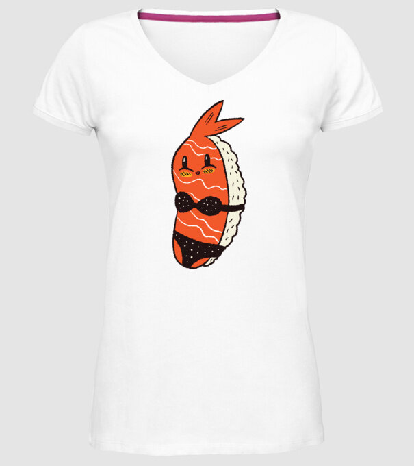 Sushi în bikini model alb pe tricou