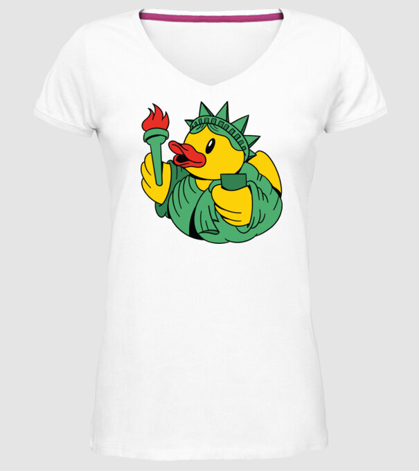 Rățușcă de cauciuc Statuia Libertății model alb pe tricou