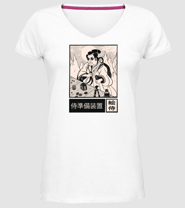 Samurai model alb pe tricou