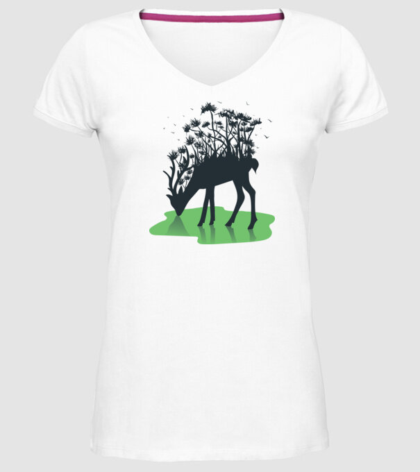 Natură cerb model alb pe tricou