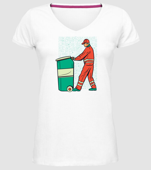 Gunoier model alb pe tricou